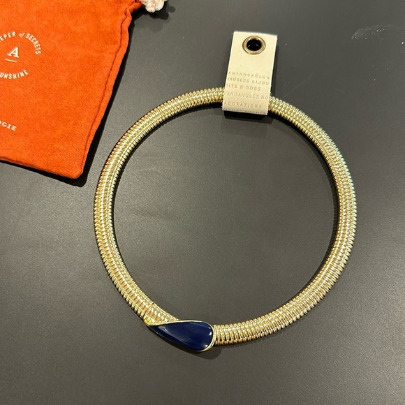 Anthropologie ENAMEL Gold Navy RIBBED COLLAR NECKLACE - Picture 2 of 3